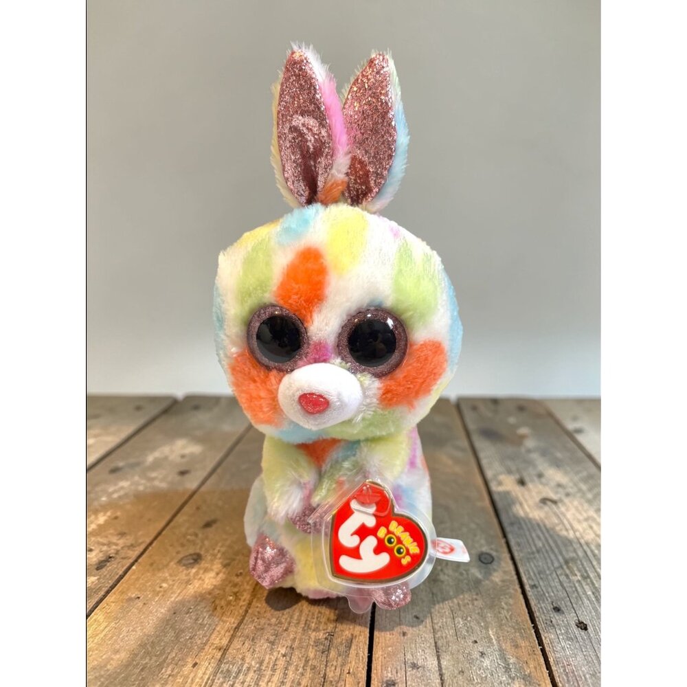 Ty Beanie Boos Bloomy Bunny Plush Multicolor Sparkly Ears & Feet 6" Collectible